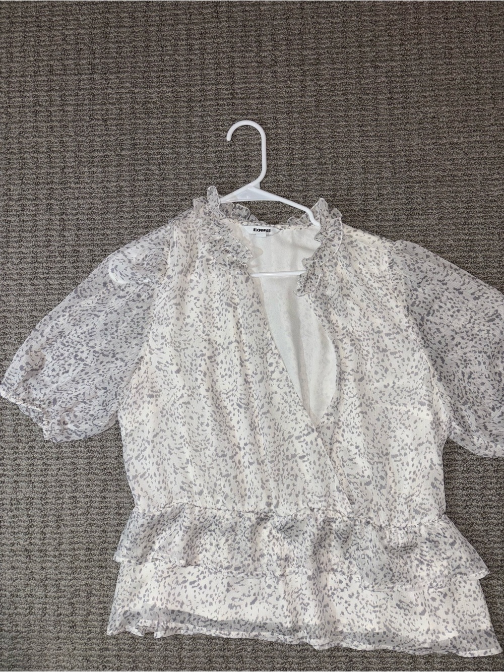 Express Cream Sheer Ruffle Floral Blouse - Size L